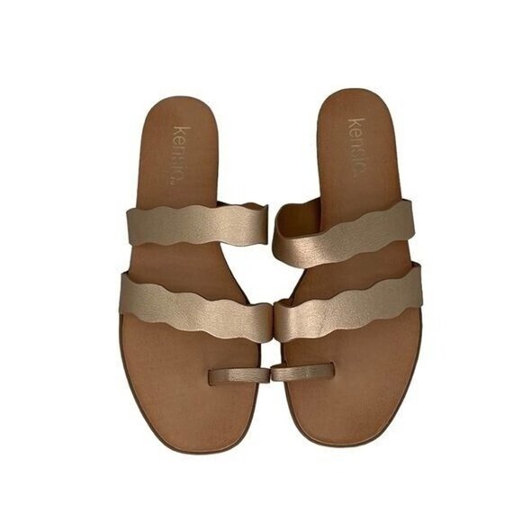 Kensie Sandals NWOT Arjuna Slip On Strap Square Toe Wedge Heel Gold Size 7.5 - Picture 2 of 11